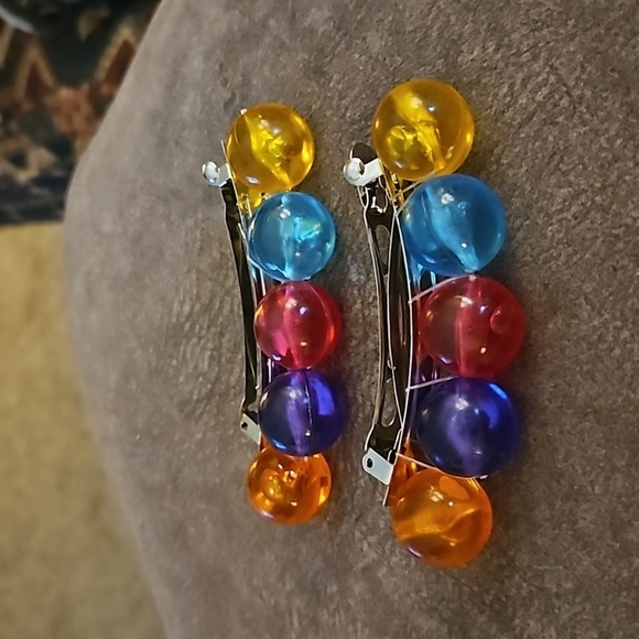 Vintage 1980s Rainbow Beaded Barrettes - Picture 3 of 5